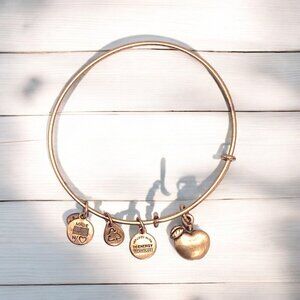 Alex And Ani Gold-Tone Expandable Wire Bangle Bracelet With Apple Charm